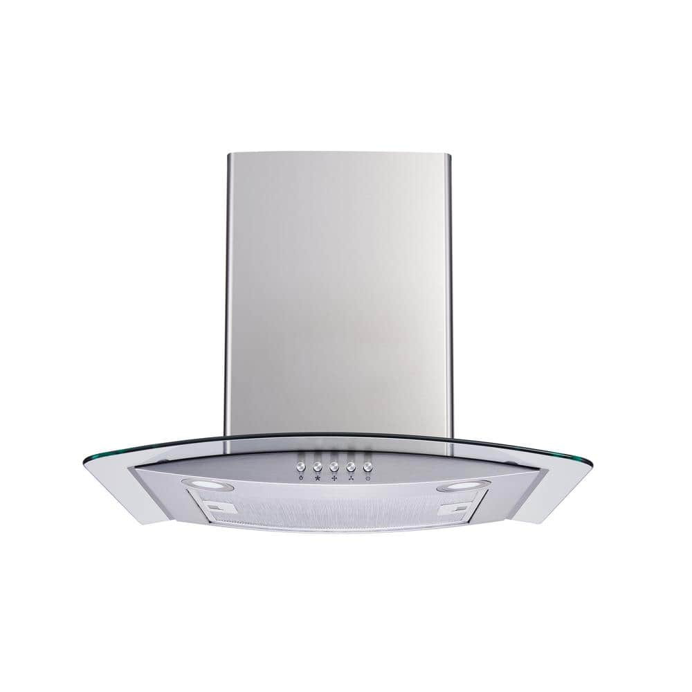 Winflo 36 in. Convertible Glass Wall Mount Range Hood in Stainless Steel with Mesh Filter and Push Button Control, Silver
