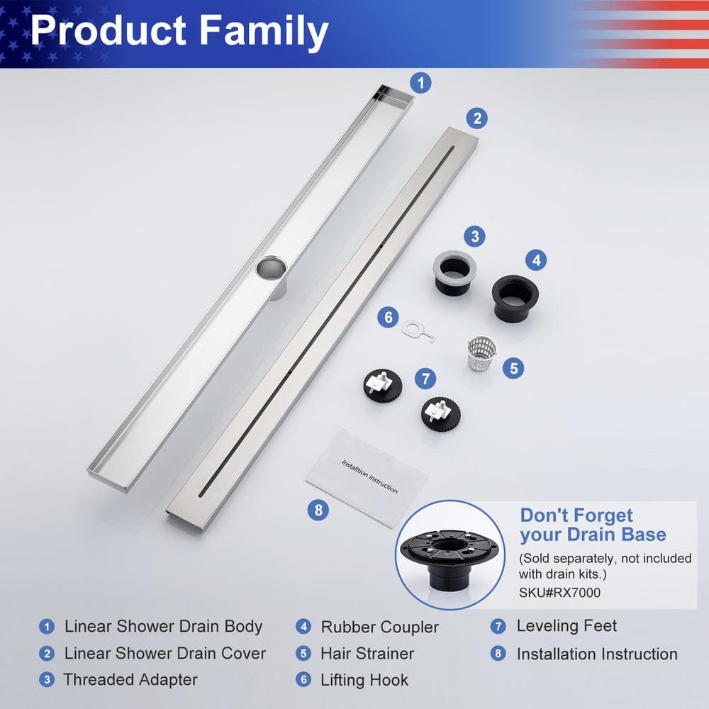 36-inch Brushed Nickel Stainless Steel Linear Shower Drain