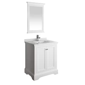 Windsor 30 in. W Traditional Bath Vanity in Matte White with Quartz Stone Vanity Top in White with White Basin, Mirror