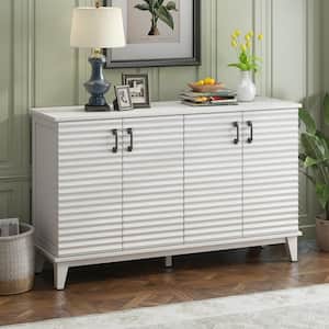 Retro-style Antique White MDF Top 60 in. Sideboard with 4-Door, Adjustable Shelves and Metal Handles