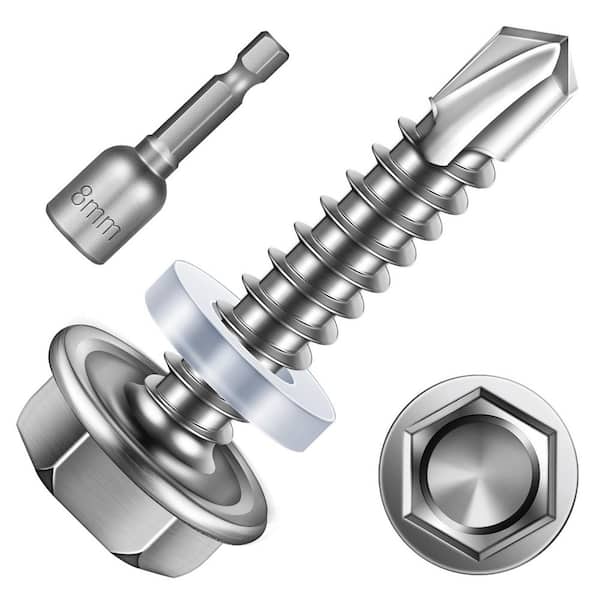 #10 x 1 in. Stainless Steel Hex Washer Head Self Drilling Sheet Metal Screws (200-Pack)