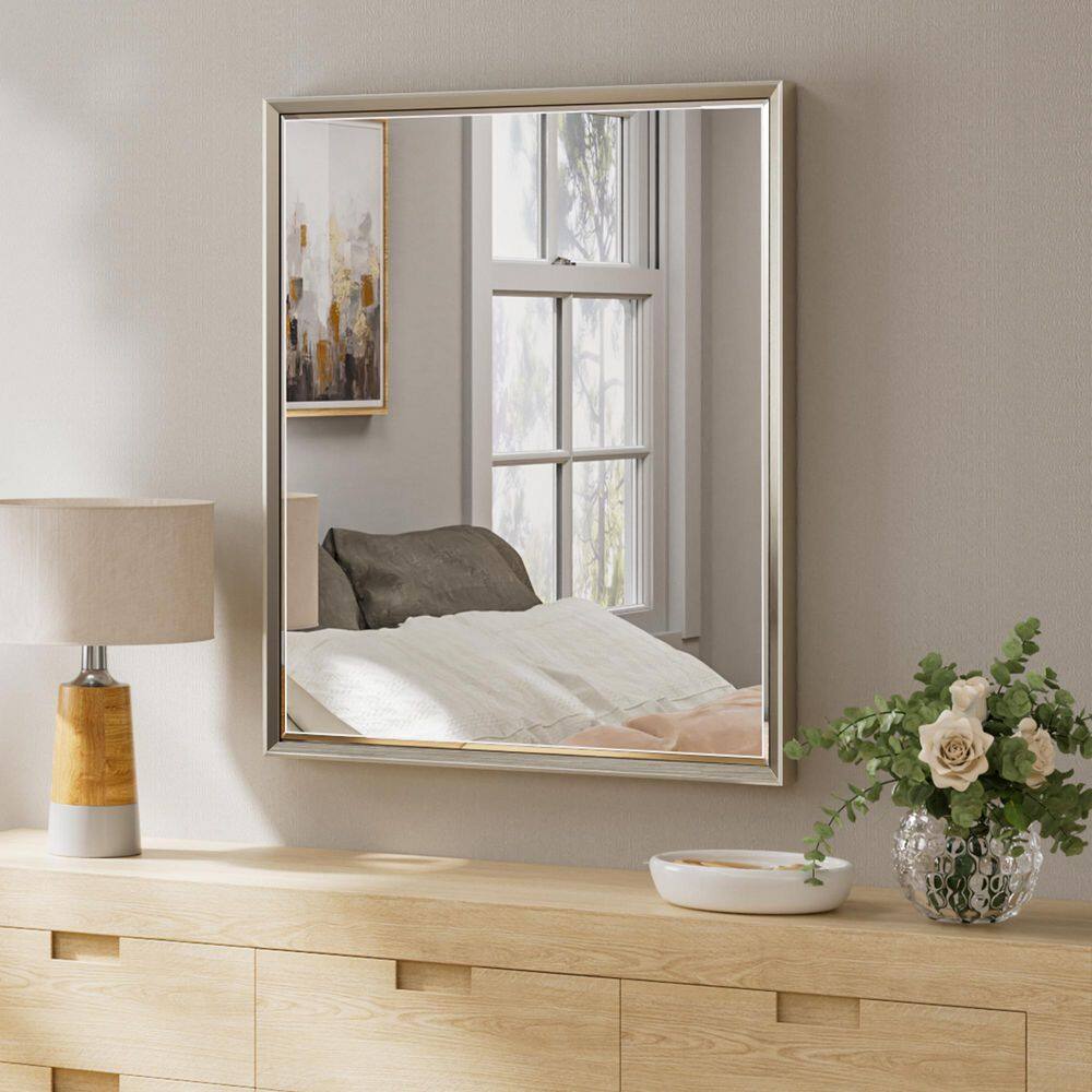 36 in. W x 36 in. H Aluminum Beveled Edge Rectangular Framed Bathroom Vanity Wall Mount Mirror in Brushed Nickel price history on PriceWatchPro