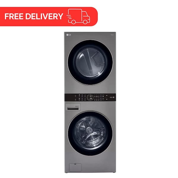WashTower Stacked SMART Laundry Center 4.5 Cu.Ft. Front Load Washer & 7.4 Cu.Ft. Electric Dryer in Graphite Steel