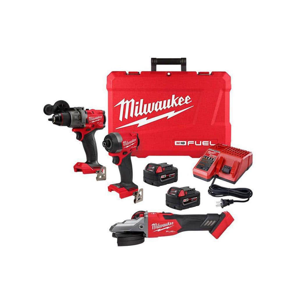 M18 FUEL 18-V Li-Ion Brushless Cordless Hammer Drill/Impact Driver Combo Kit (2-Tool) w/5 in. Braking Flathead Grinder -  Milwaukee, 3697-22-2887