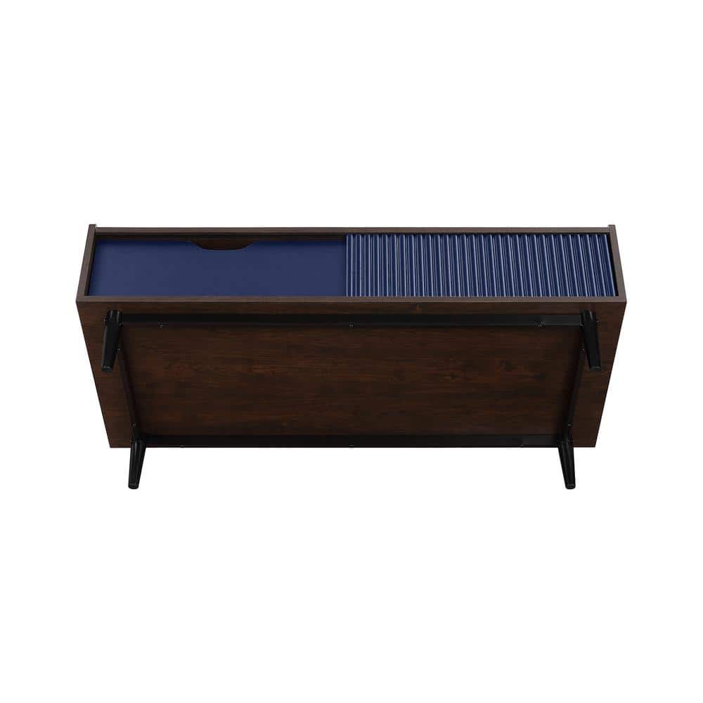 Duane Dark Brown and Navy Blue Wood and Metal Coffee Table with Storage