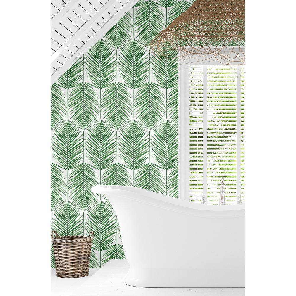 Green Palm Leaf Summer Boho-chic Prepasted Wallpaper