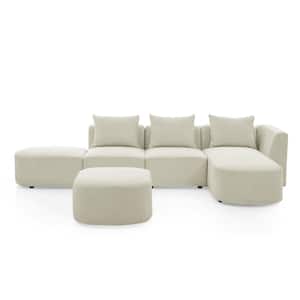 5-Piece Right Face L-Shaped Polyester Modular Sectional Sofa with Ottoman in. Beige