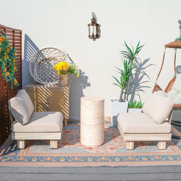 Origin 3-Piece Aluminum Patio Conversation Set with Beige Cushions, 27.55 in. H Round Magnesium Oxide Side Table