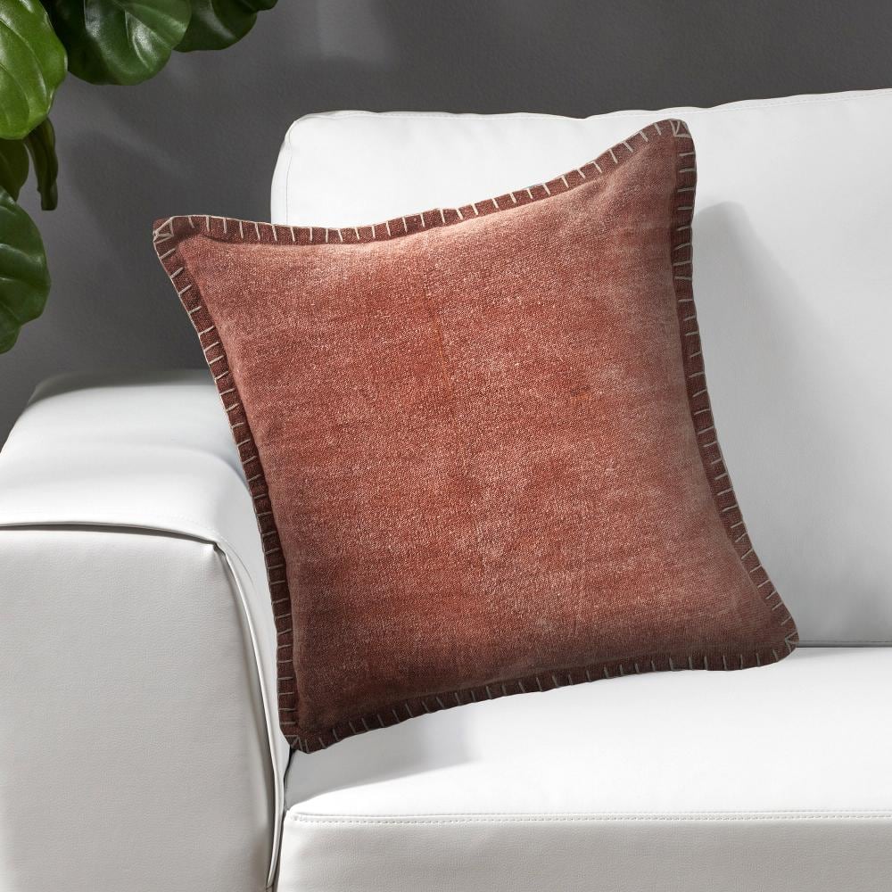 Clay Brown Embroidered Edges 24" Square Throw Pillow