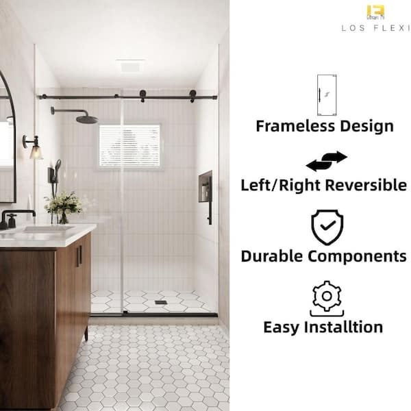 Los Flexi 56-60 in. W x 74 in. H Frameless Soft Close Single