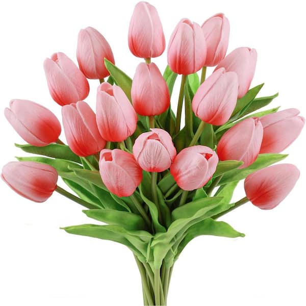 13.8 in. Pink Indoor Artificial Tulip Flower, 18-Pieces