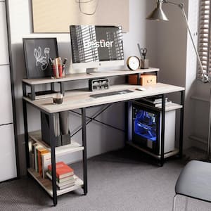 55.12 in. Wash Grey Computer Desk with Monitor Stand