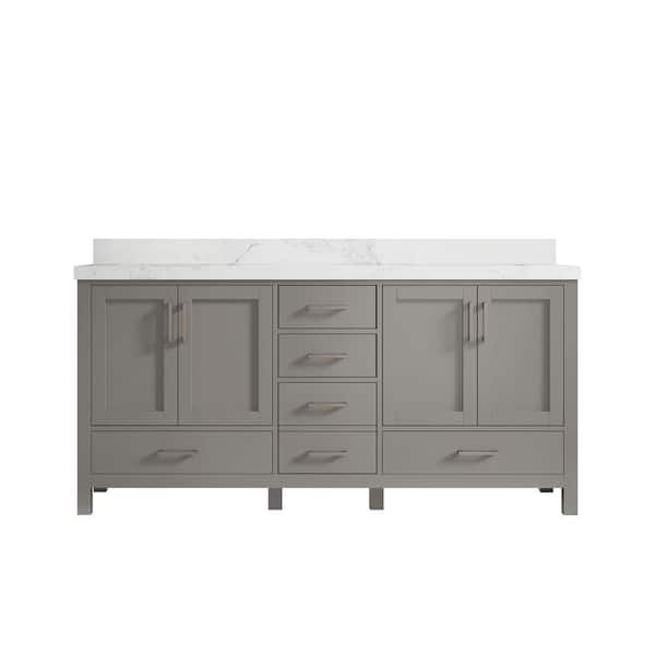 Willow Collections Malibu 72 in. W x 22 in. D x 36 in. H Double Sink Bath Vanity in Gray with 2 in. Calacatta Nuvo Top