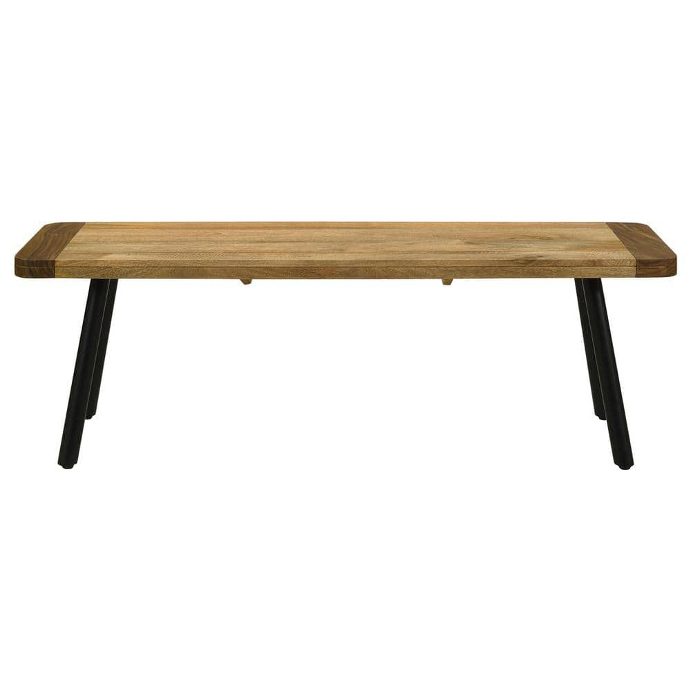 Rustic Brown Mango Wood Dining Bench with Black Iron Legs