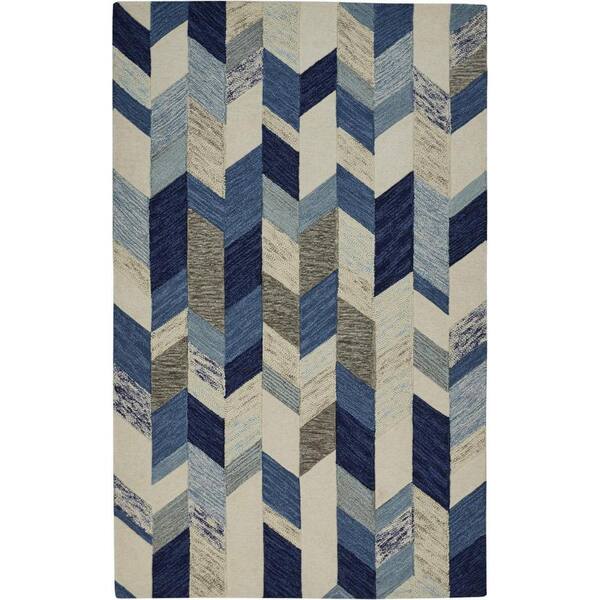 HomeRoots 4 x 6 Blue and Ivory Geometric Area Rug