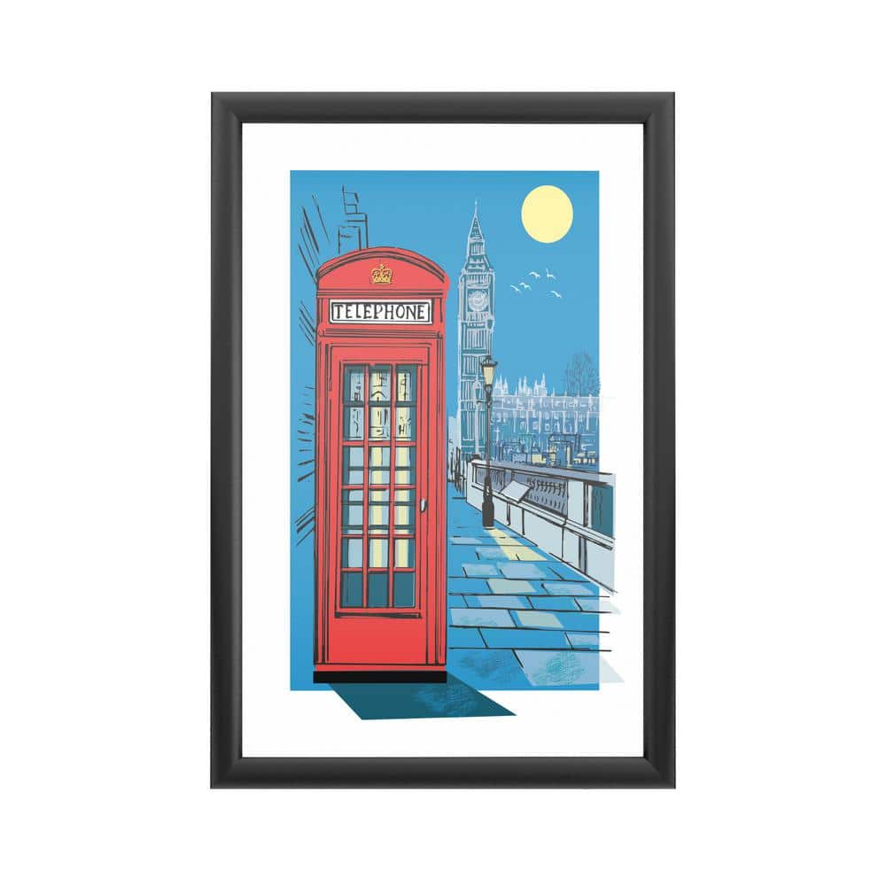 Fine Art "Telephone Box In The Dark" by Jill White Framed with LED Light Still Life Travel Wall Art 24 in. x 16 in. ALI47763-B-LED - The Home