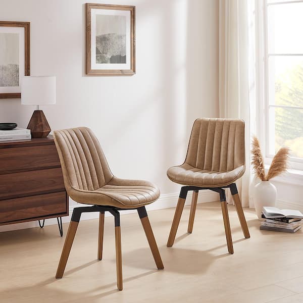 Art Leon KACY Khaki Faux Leather Swivel Accent Dining Chairs (Set