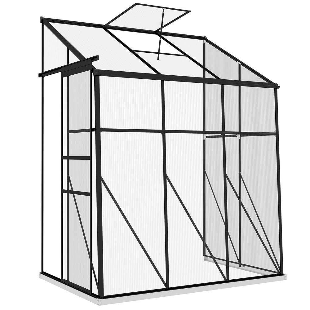 Outsunny Black Polycarbonate Lean-To Greenhouse with Sliding Door