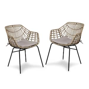 Arno Brown Steel Outdoor Dining Chair with Gray Cushion (2-Pack)