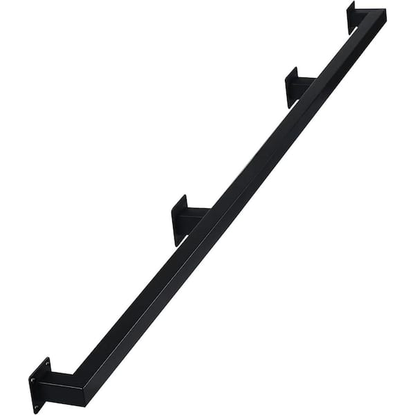 48 in. H x 2.36 in. W Black Metal Stair Railing Kit, Non-Slip Wall-Mounted Grab Bar for Elderly and Children