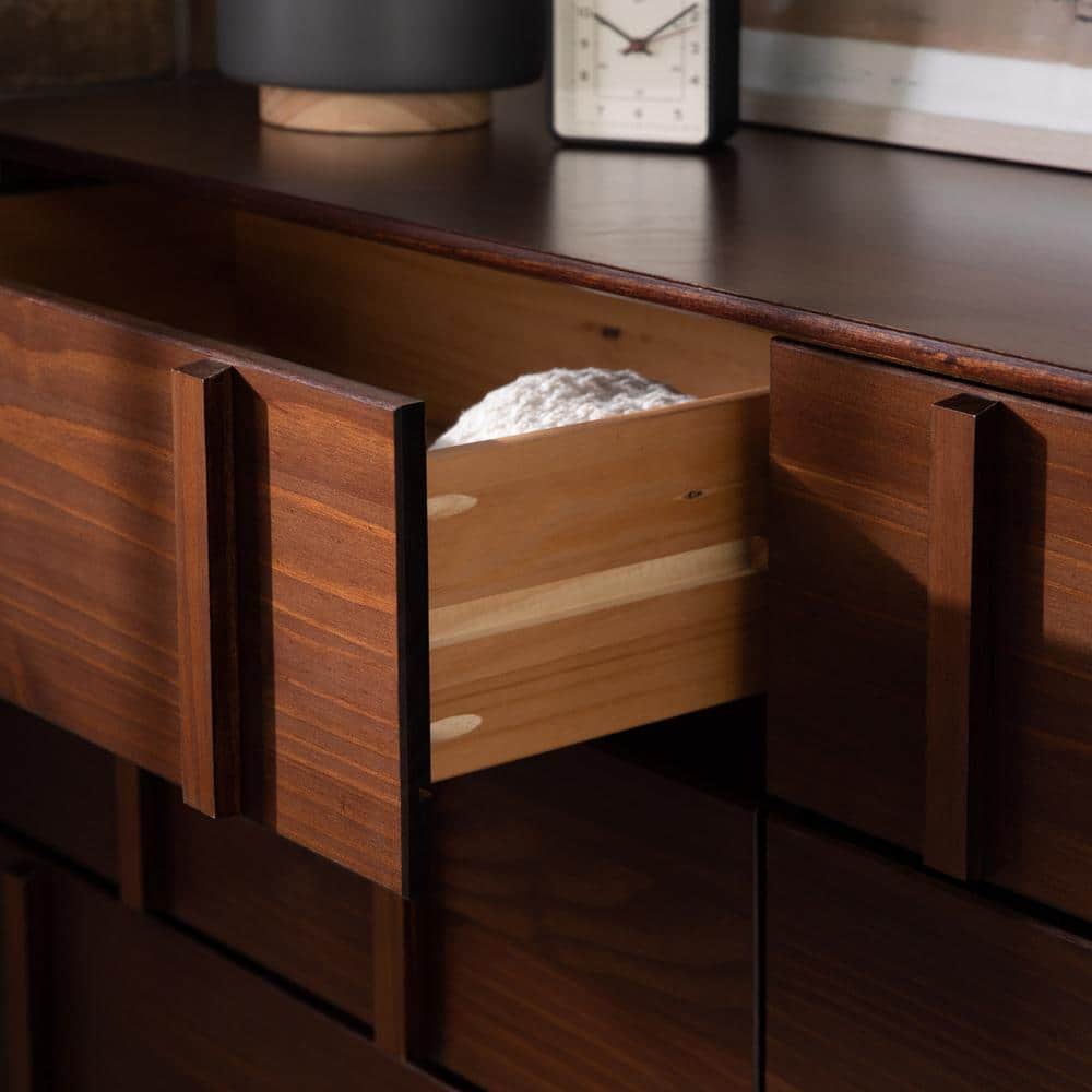 Modern Walnut 6-Drawer Vertical Accent Solid Wood Dresser