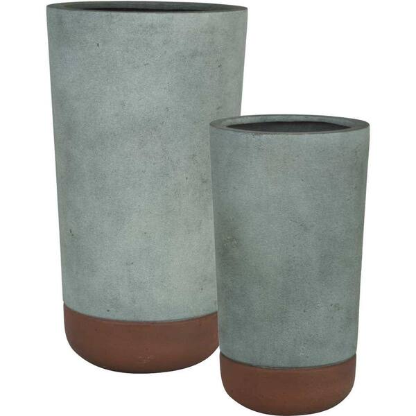 Pride Garden Products Esteras Collection Vasos Round Concrete-Rust Fiberglass Planters (Set of 2)