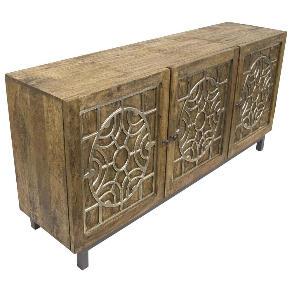 Brown and Gold Mango Wood Console Table with Storage