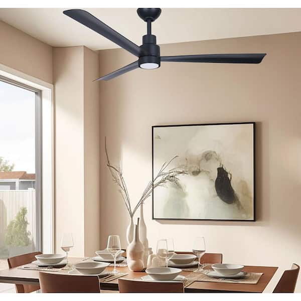 Simple 52 in. Indoor-Outdoor Coal Black Downrod Mount Standard Ceiling Fan with Warm White Intgrated LED, Remote Control