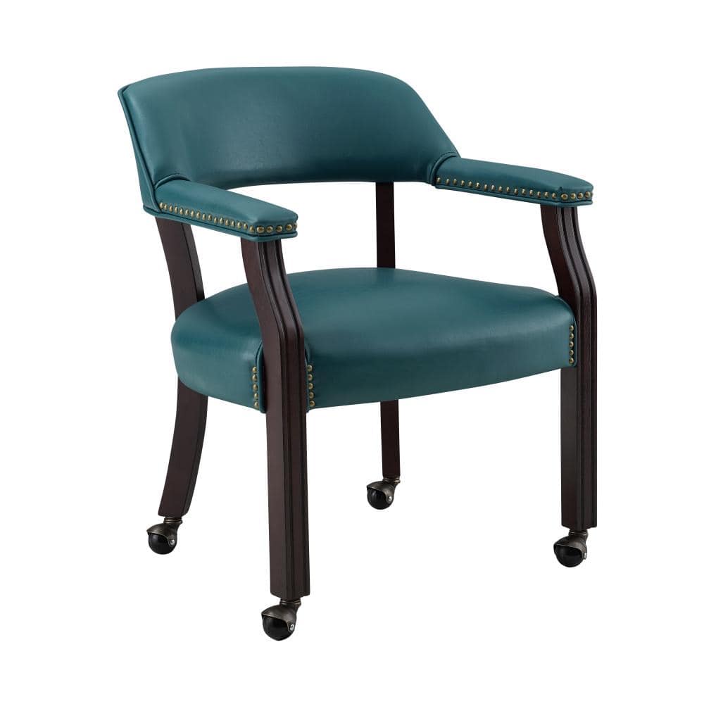 Blue Faux Leather Upholstered Wood Arm Chair