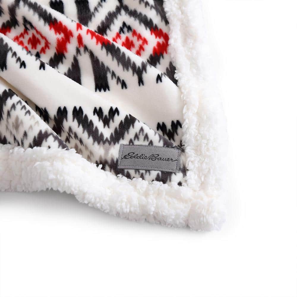 Mountain Village Chili Red and White Reversible Sherpa Throw Blanket