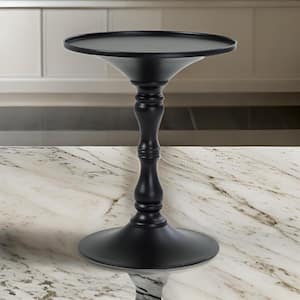 18 in. Black Round Metal End Table with Hourglass Turned Base