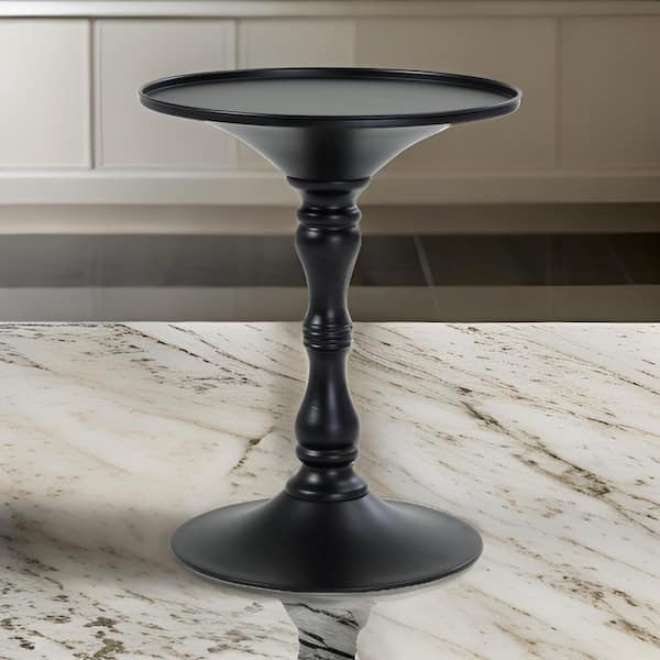 Benjara 18 in. Black Round Metal End Table with Hourglass Turned Base