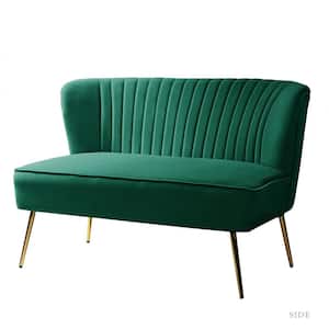 Carmita 47 in. Green Velvet Tufted 2-Seats Loveseats Sofa with Golden Base