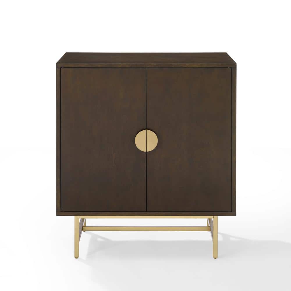 Blair Contemporary Dark Brown and Gold Bar Cabinet with Wine Storage