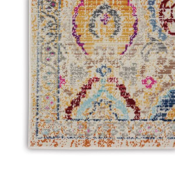 2 ft. x 6 ft. Beige Floral Washable Area Rug