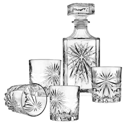 28 fl. oz. Starburst Clear Crystal Decanter and Whiskey Set (5-Piece)