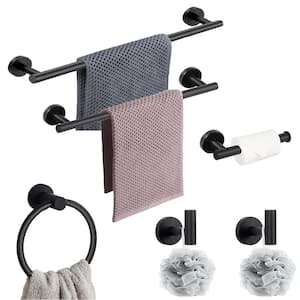 6-Piece Bath Hardware Set with Towel Bar, Toilet Paper Holder and Towel Hook in Matte Black