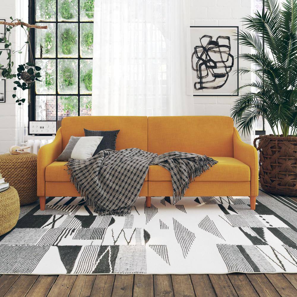 DHP Jalen Mustard Yellow Linen Upholstered Coil Futon DE00253 The
