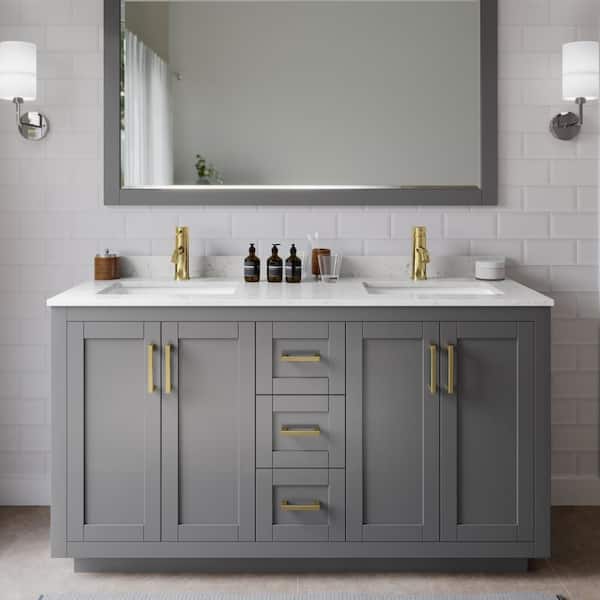 Wyndham Collection Miranda 60 in. W Double Bath Vanity in Dark Gray with Cultured Marble Vanity Top in Light-Vein Carrara with White Basins