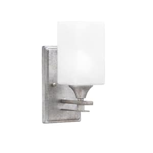 Ontario 1-Light Aged Silver 3.5 in. Wall Sconce with Square White Marble Glass Shade
