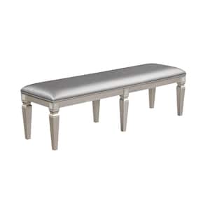 Gray and Taupe and Silver 60 in. Backless Bedroom Bench with Wooden Frame