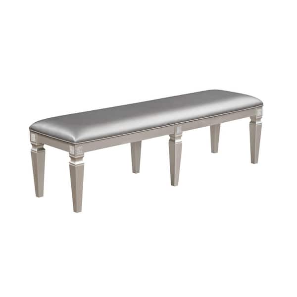 Benjara Gray and Taupe and Silver 60 in. Backless Bedroom Bench with Wooden Frame