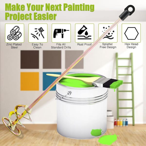 16.89 in. Rust-Proof Paint Stirrer Drill Attachment for 1-5 Gal. Buckets Mixing Paint Resin Epoxy