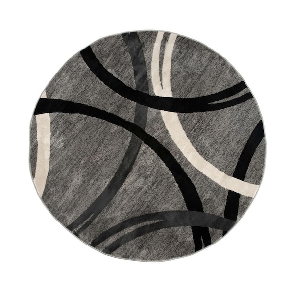WRG Toscana Gray 8 ft. Round Modern Abstract Circles Indoor Area Rug