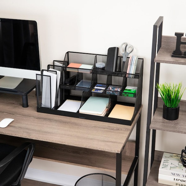 Cup and Condiment Station, Countertop Org, Coffee Bar, Kitchen, Metal Mesh, 23.75 in. L x 11.5 in. W x 12.5 in. H, Black