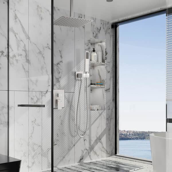 2-Spray Patterns with 2.0 GPM 12 in. Wall Mount Dual Shower Head Hand Shower Faucet in Brushed Nickel (Valve Included)