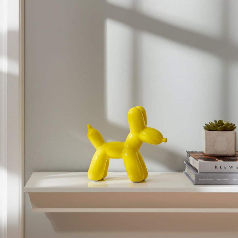 バルーン・ドック Liv & Skye 7 in. x 7 in. Yellow Stoneware Ceramic Novelty Solid