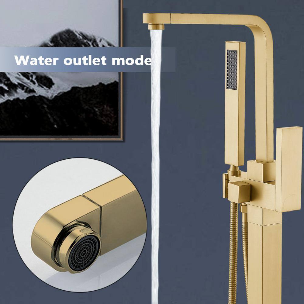 Brushed Brass Freestanding Tub Faucet with Hand Shower