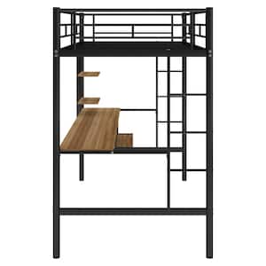 Twin Over Workspace Metal Bunk Bed, Loft Bed with Desk and Shelf