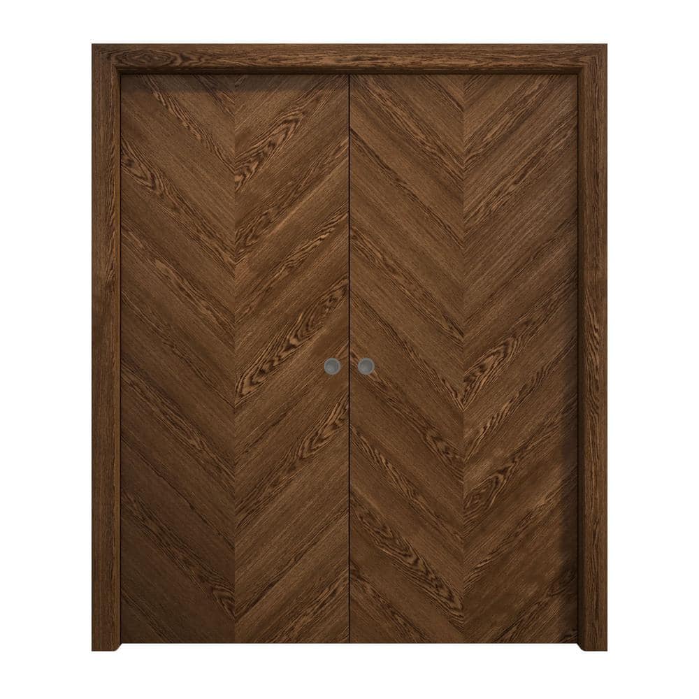 56 in. x 96 in. Cognac Oak Solid Wood Double Pocket Doors with Hardware price history on PriceWatchPro